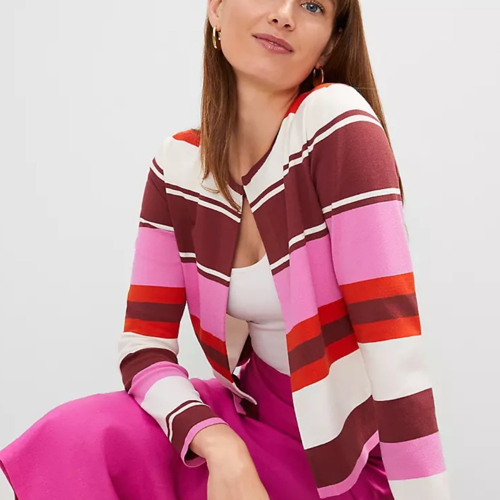 Ann Taylor Striped Pink cardigan